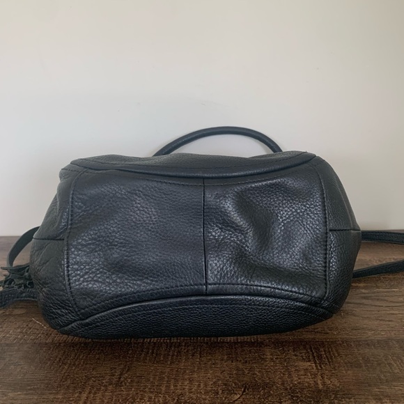 J Crew Leather Hobo Black Handbag Shoulder Bag Doctor Style Fringe Crossbody